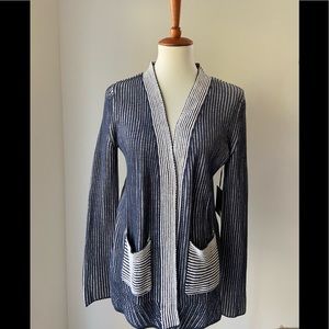 NWT Simply Vera Wang ottoman heavy knit shawl knit sweater jacket navy/ivory